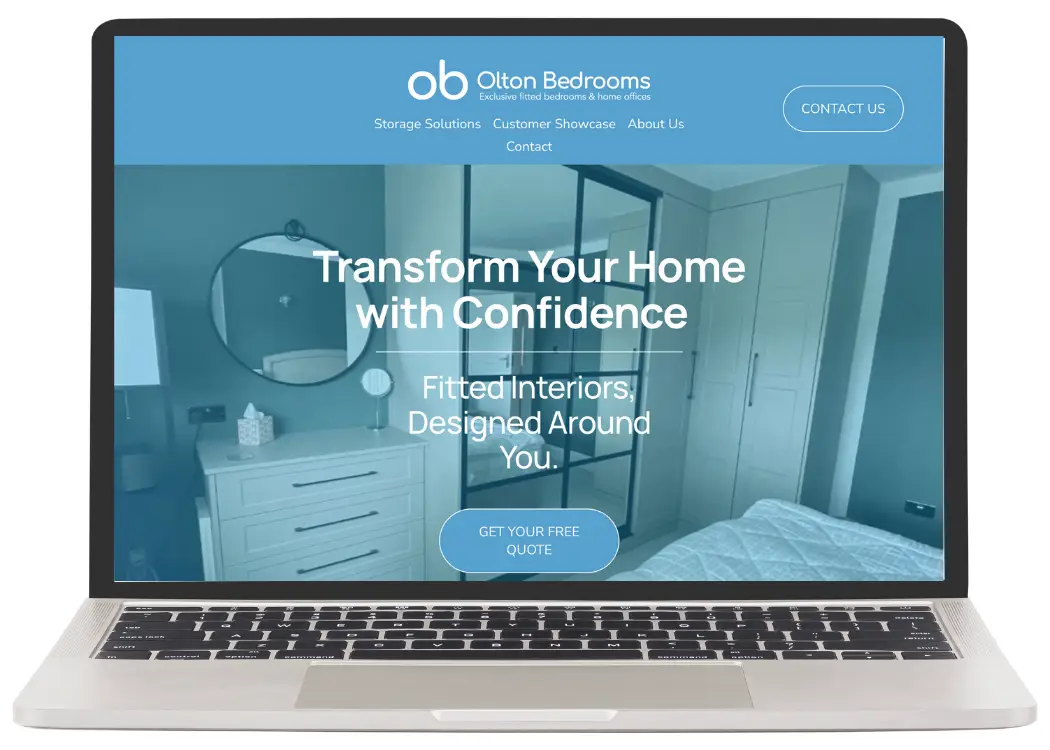 Case Studies Website screenshot from Bearhat project showing marketing support for trades and home improvement businesses, featuring Olton Bedrooms’ refreshed Squarespace site.