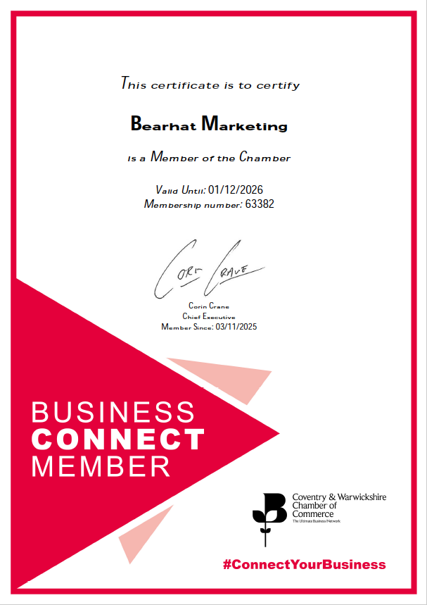 Bearhat Joins The Coventry & Warwickshire Chamber of Commerce CW Chamber Certificate